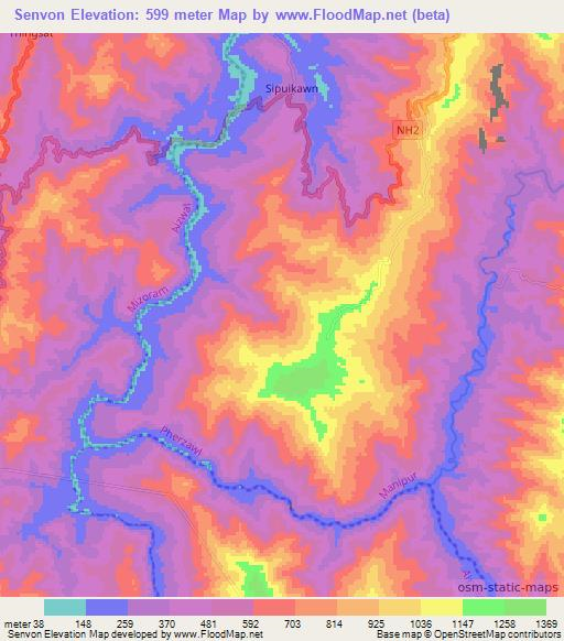 Senvon,India Elevation Map