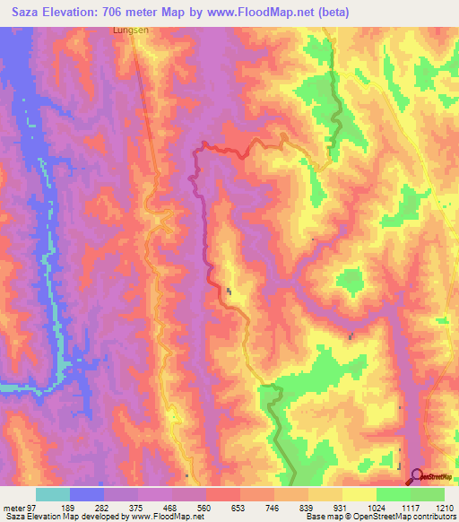 Saza,India Elevation Map
