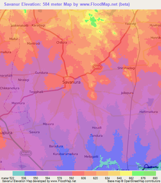 Savanur,India Elevation Map