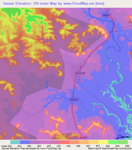 Sausar,India Elevation Map