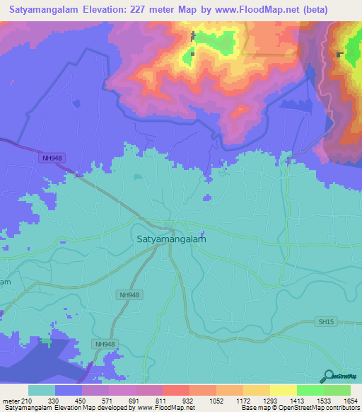 Satyamangalam,India Elevation Map