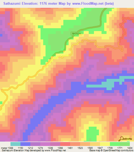 Sathazumi,India Elevation Map