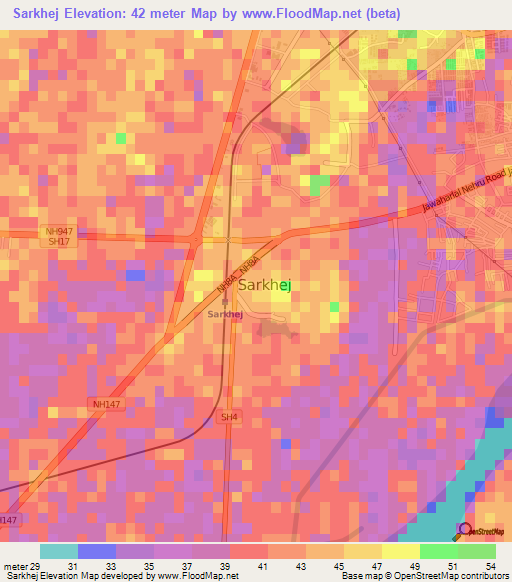 Sarkhej,India Elevation Map