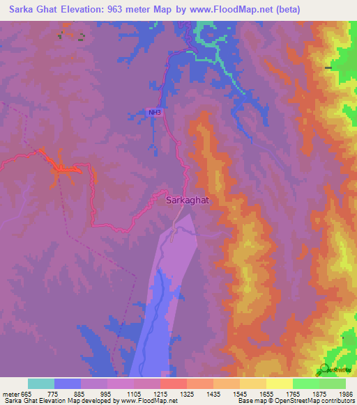 Sarka Ghat,India Elevation Map
