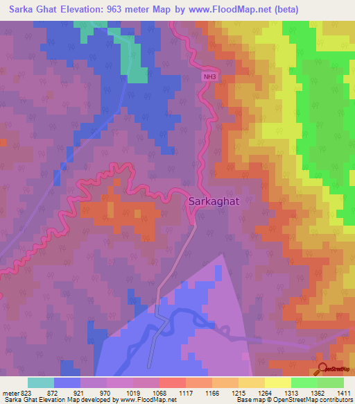 Sarka Ghat,India Elevation Map