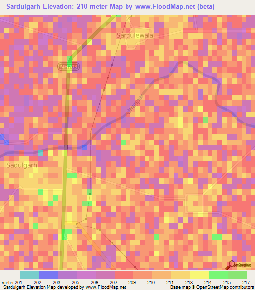 Sardulgarh,India Elevation Map