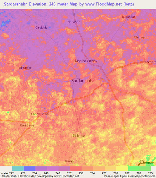 Sardarshahr,India Elevation Map