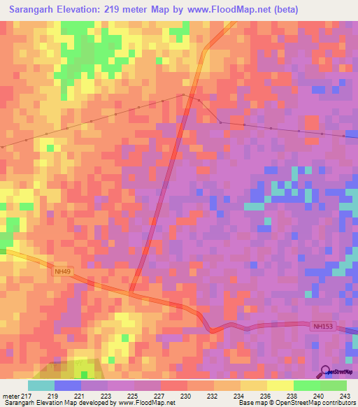 Sarangarh,India Elevation Map