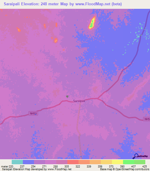Saraipali,India Elevation Map