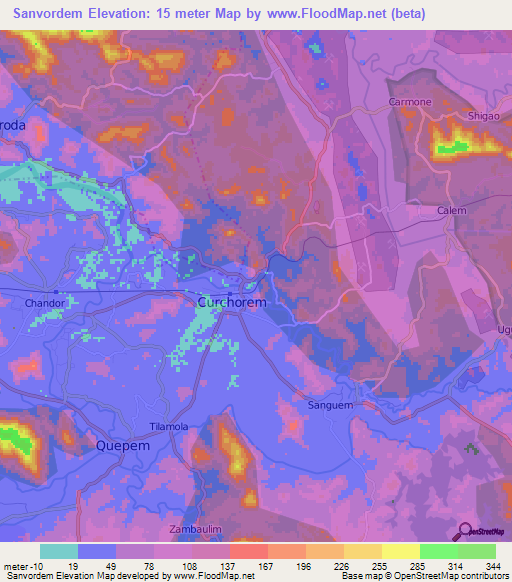 Sanvordem,India Elevation Map