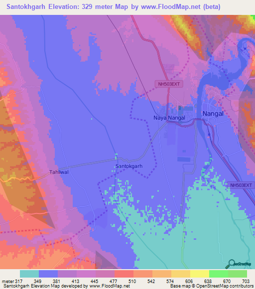 Santokhgarh,India Elevation Map