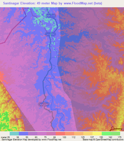 Santinagar,India Elevation Map