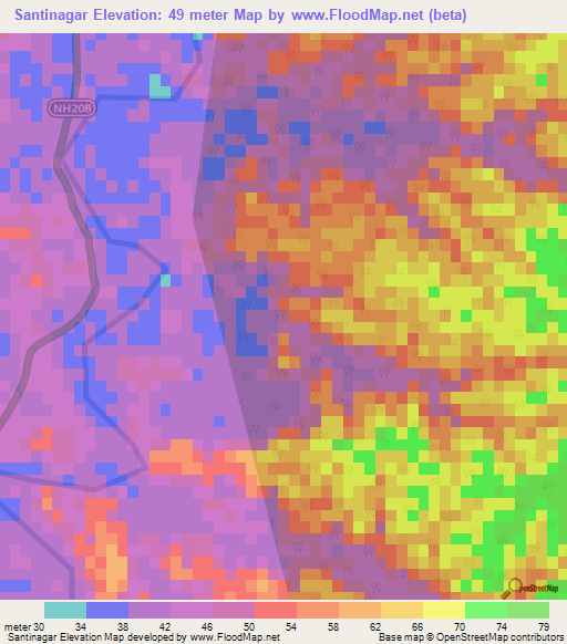 Santinagar,India Elevation Map