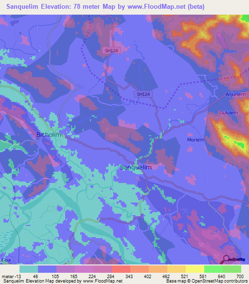 Sanquelim,India Elevation Map