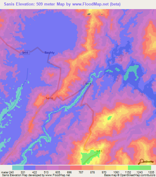 Sanis,India Elevation Map