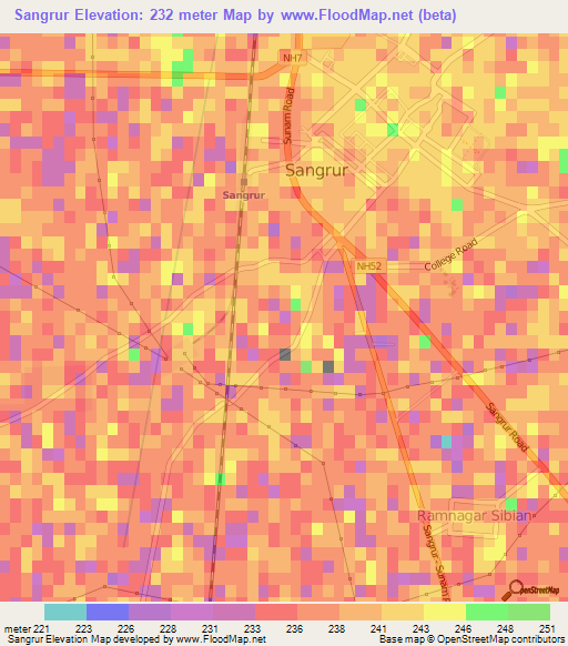Sangrur,India Elevation Map