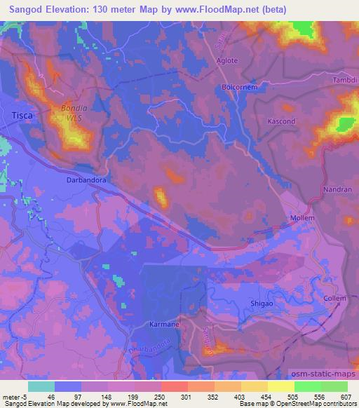 Sangod,India Elevation Map