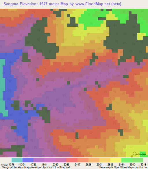 Sangma,India Elevation Map