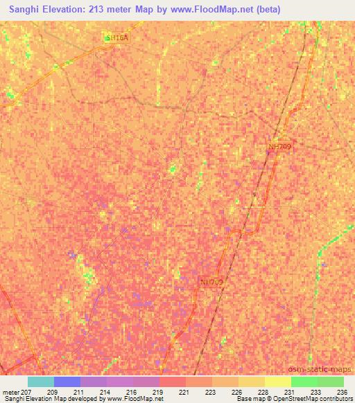 Sanghi,India Elevation Map