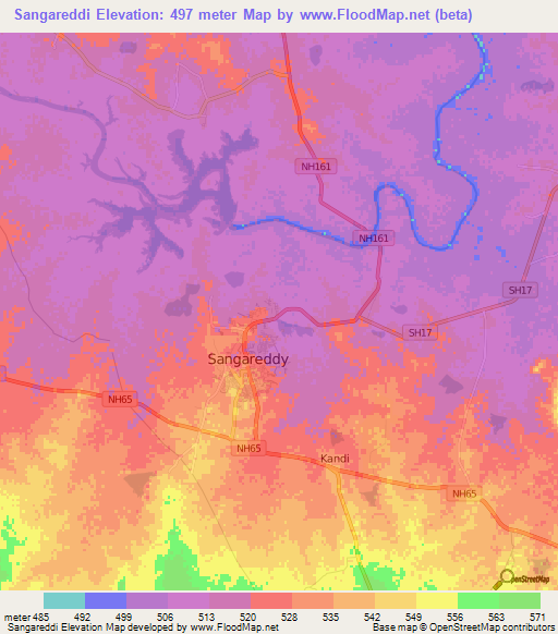 Sangareddi,India Elevation Map