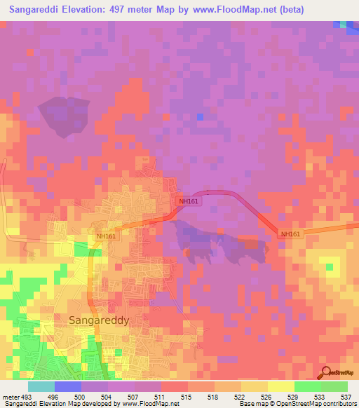 Sangareddi,India Elevation Map