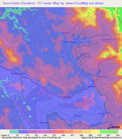 Sancordem,India Elevation Map