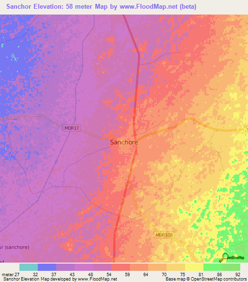 Sanchor,India Elevation Map