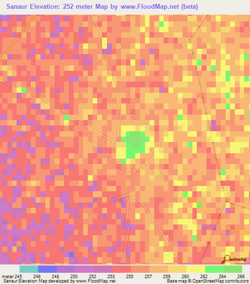 Sanaur,India Elevation Map