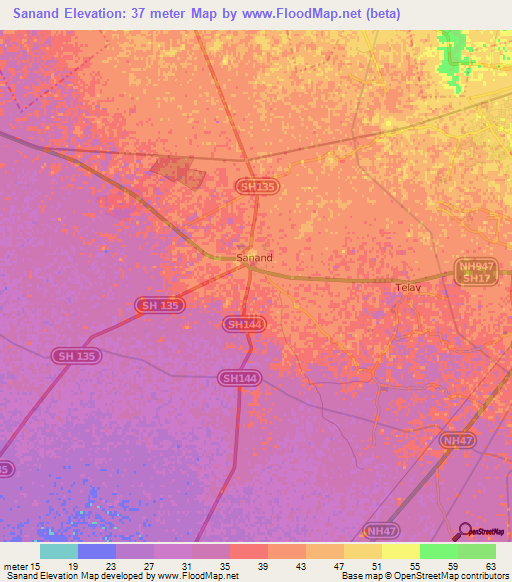 Sanand,India Elevation Map
