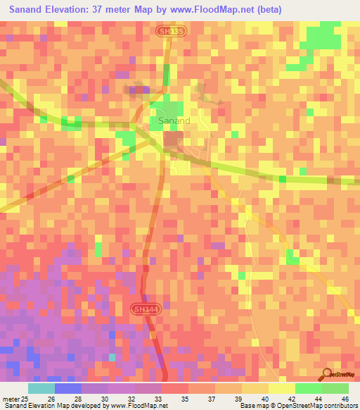 Sanand,India Elevation Map
