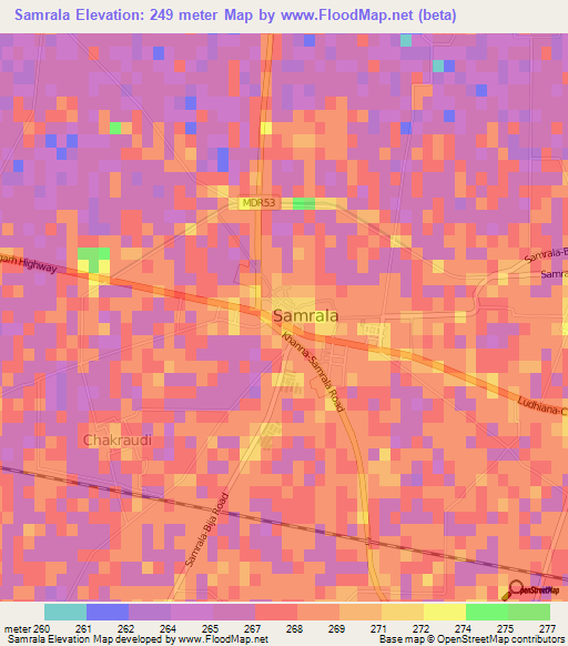 Samrala,India Elevation Map