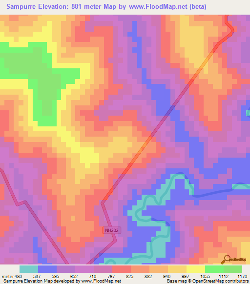 Sampurre,India Elevation Map