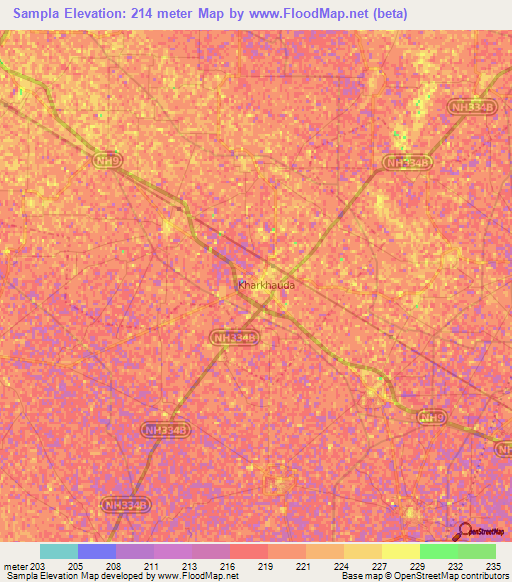 Sampla,India Elevation Map