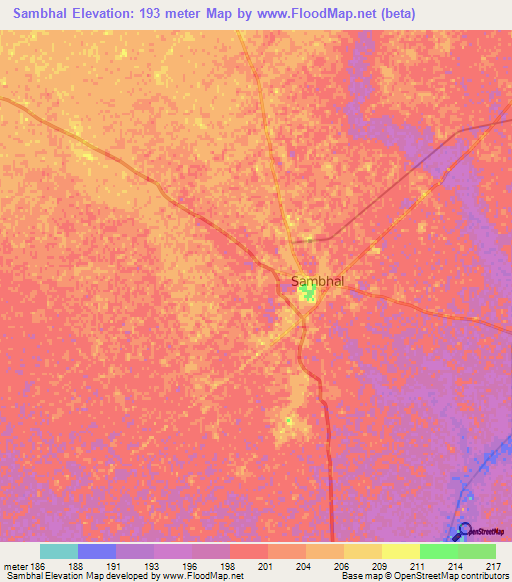 Sambhal,India Elevation Map