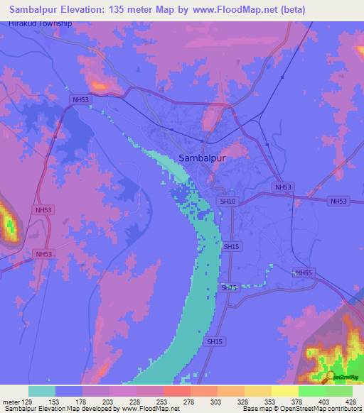 Sambalpur,India Elevation Map