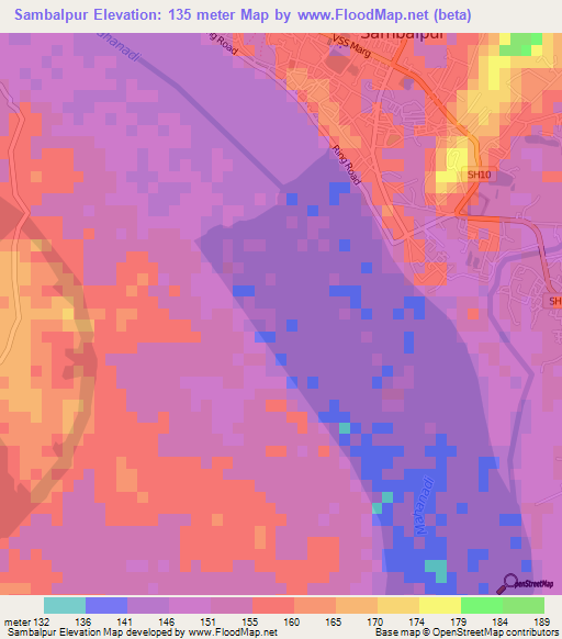 Sambalpur,India Elevation Map