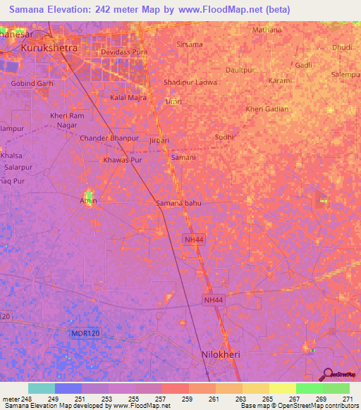 Samana,India Elevation Map