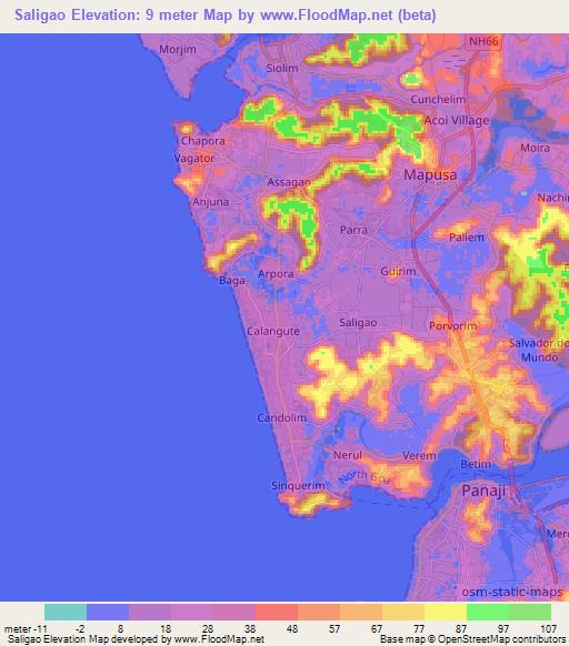 Saligao,India Elevation Map