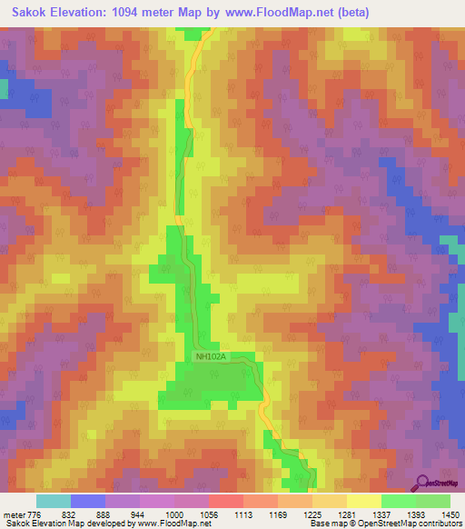 Sakok,India Elevation Map
