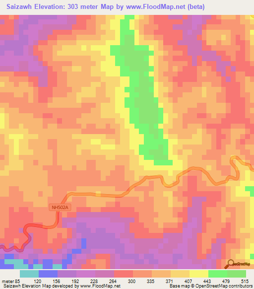 Saizawh,India Elevation Map