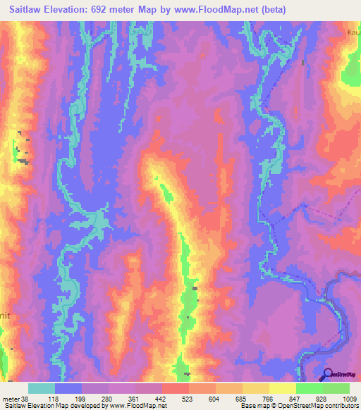 Saitlaw,India Elevation Map