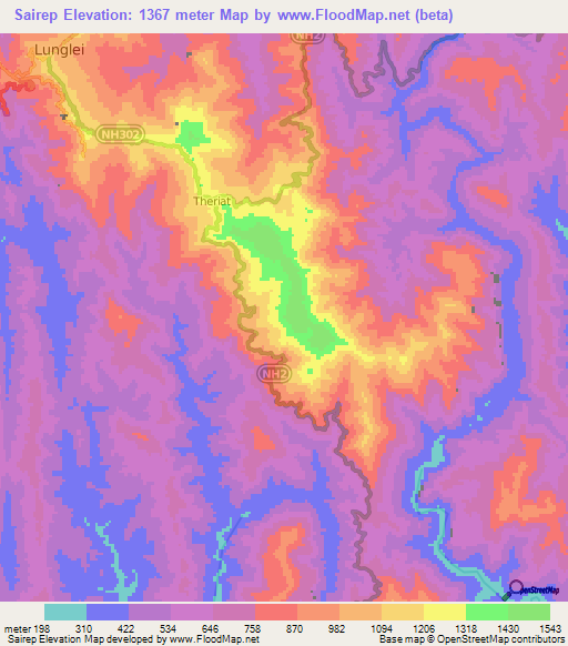 Sairep,India Elevation Map