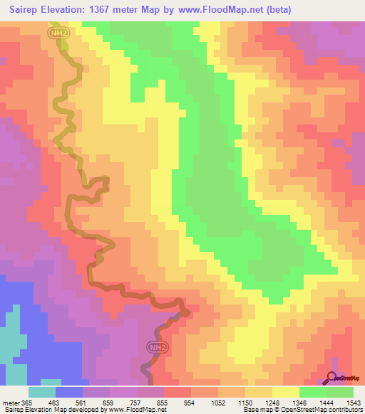 Sairep,India Elevation Map