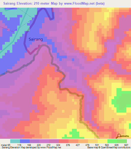 Sairang,India Elevation Map
