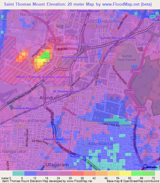 Saint Thomas Mount,India Elevation Map