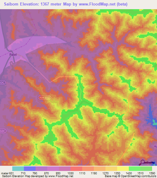 Saibom,India Elevation Map