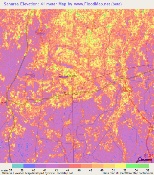 Saharsa,India Elevation Map