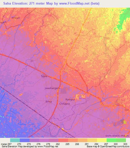 Saha,India Elevation Map