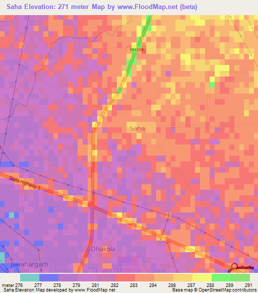 Saha,India Elevation Map