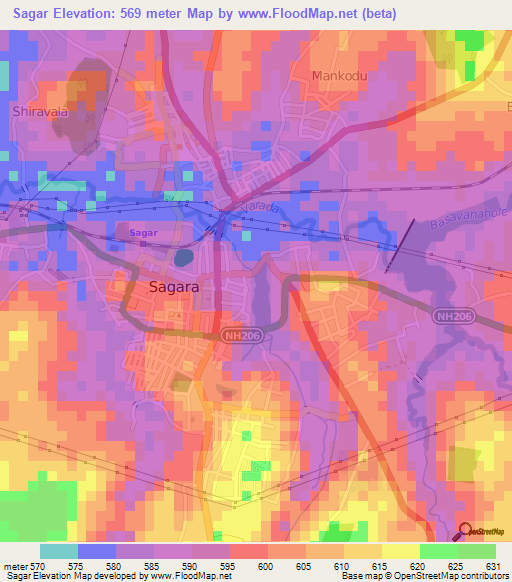 Sagar,India Elevation Map
